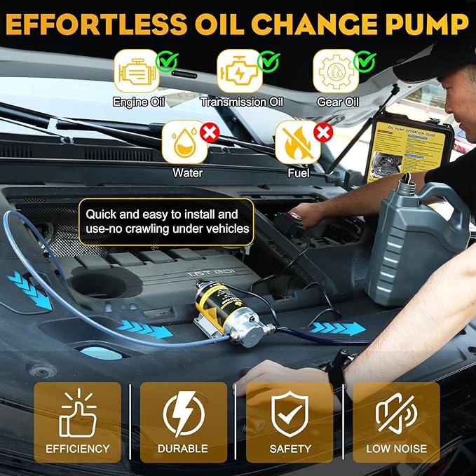 Engine Oil Pump, 12V 100W Electric Oil Extractor Pump Kit, Portable Gear Oil Pump with Pipes, Fluid Suction Transfer Pump for Boats, Cars, RVs, Trucks, Motorcycles, Lawnmowers