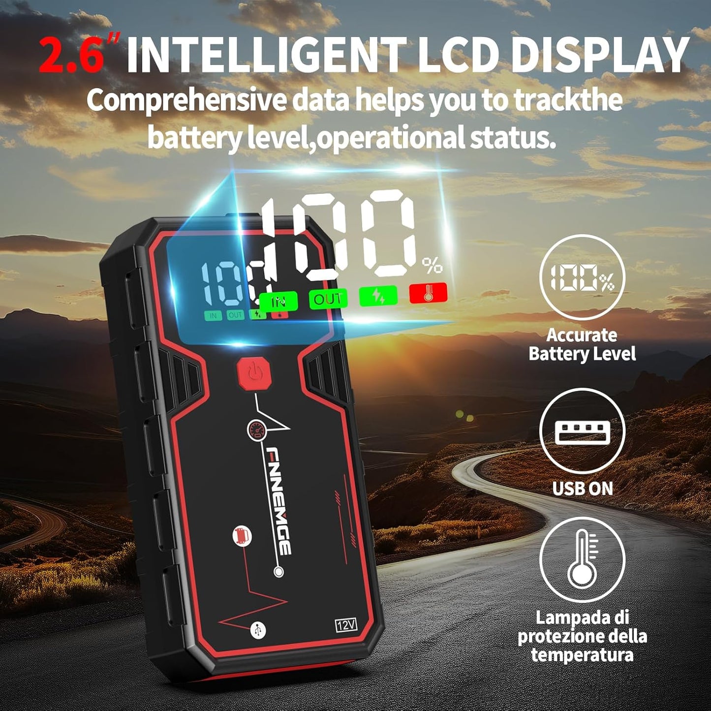 Car Jump Starter, 5000A Peak 23800mAh 12V Jump Starter Battery Pack(Up to All Gas, 8.0L Diesel Engine),with USB Charge Output Port,LED Light,HD Large Screen.