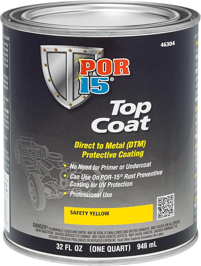 POR-15 Top Coat Paint, Direct to Metal Paint, Long-term Sheen and Color Retention, 32 Fluid Ounces, Safety Yellow