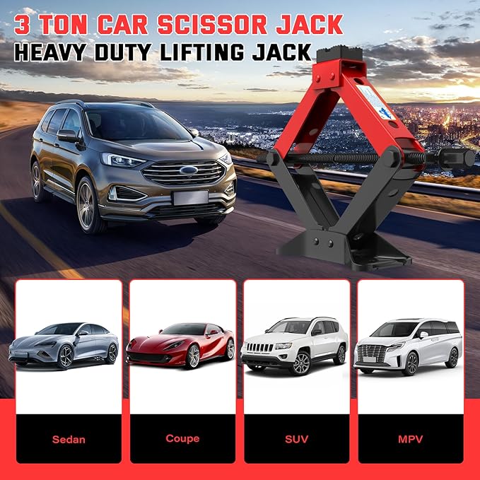 Portable Car Jack 3 Ton, Heavy Duty Scissor Jack for Car, Spair Tire Changing kit with Ratchet Wrench, Tire Jack Tool for Car SUV MPV
