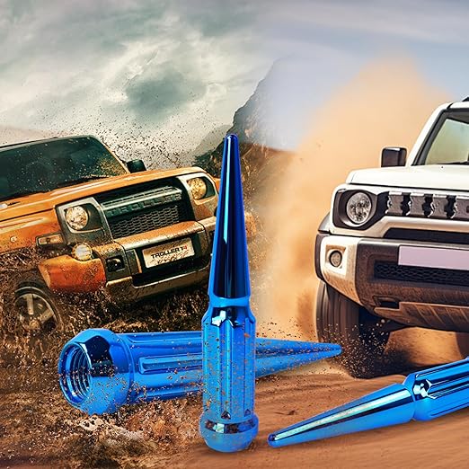 9/16-18 Spiked Lug Nuts, 3/4" Hex Closed End Nut with 1 Socket Key, Wheel Spiked Lug Nuts for Dodge Ram 1500 2500 3500, Ford F250 F350, Fit for Aftermarket Wheel (24Pcs,Blue)