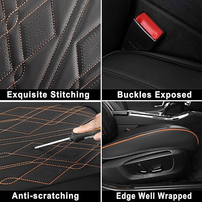 Huidasource Car Seat Covers Full Set, Automotive Seat Cover for Most Car SUV Pickup Truck, Universal Fit for Mazda for Honda for Mini for BMW for Buick for Subaru for Toyota(Full Set/Black&Orange)
