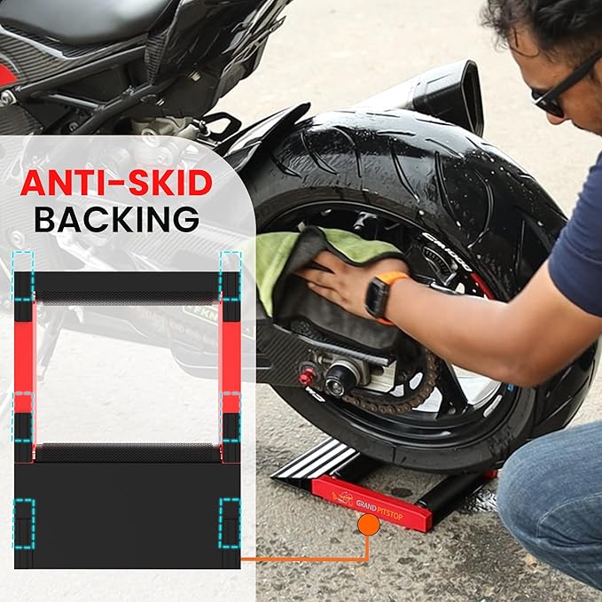 GRAND PITSTOP Motorcycle Roller Wheel Cleaning Stand - Paddock Stand Replacement - Wheel Roller Stand with Ramp Support for tire Cleaning & Chain Lubrication - (Bikes < 600 lb)
