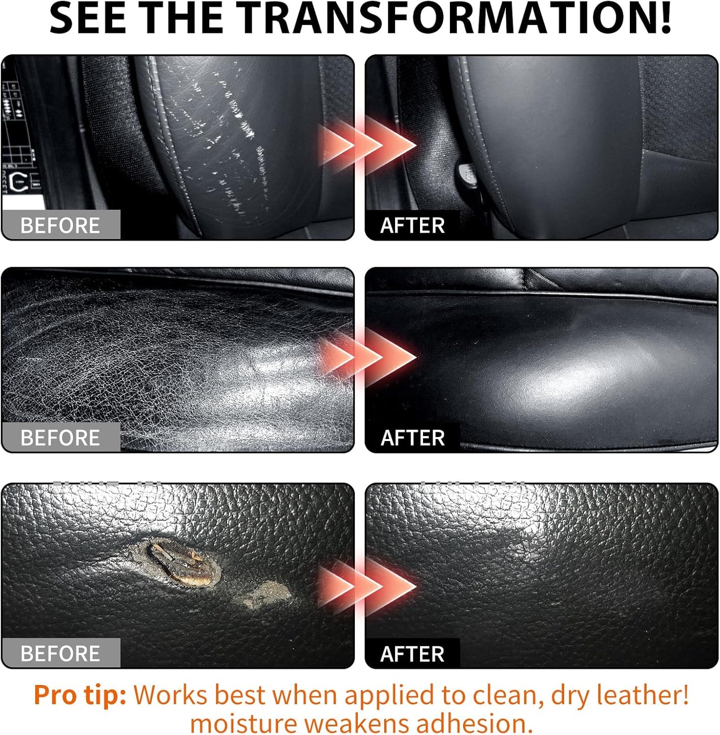 Leather Repair Kit,Car Seats, Sofa,Jacket & Purse - Repairs Burn Holes,Scratches,Tears - Restores Faux,Vinyl,Artificial and Real Leather (Black)