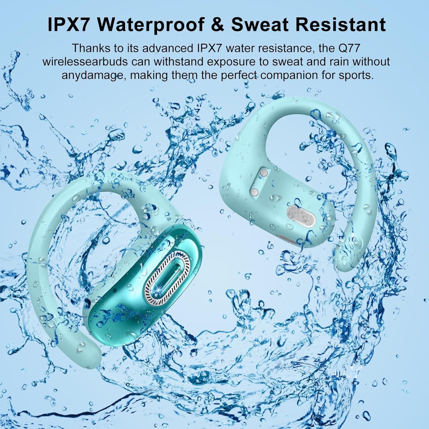 Open Ear Headphones, Bluetooth 5.4 Earbuds, 50H, Air Conduction Ear buds, HD Stereo Bass Over Ear Earphones with Earhooks, Ultra-Comfort Secure Fit, IPX7 Waterproof Headset for Working Sports, Blue