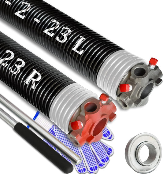 Garage Door Torsion Spring Set, Pair of 2" Electrophoresis Coated Garage Door Spring Replacement with 2 Non-Slip Winding Bars and Bearing, Minimum 16000 Cycles (.218x2x23")