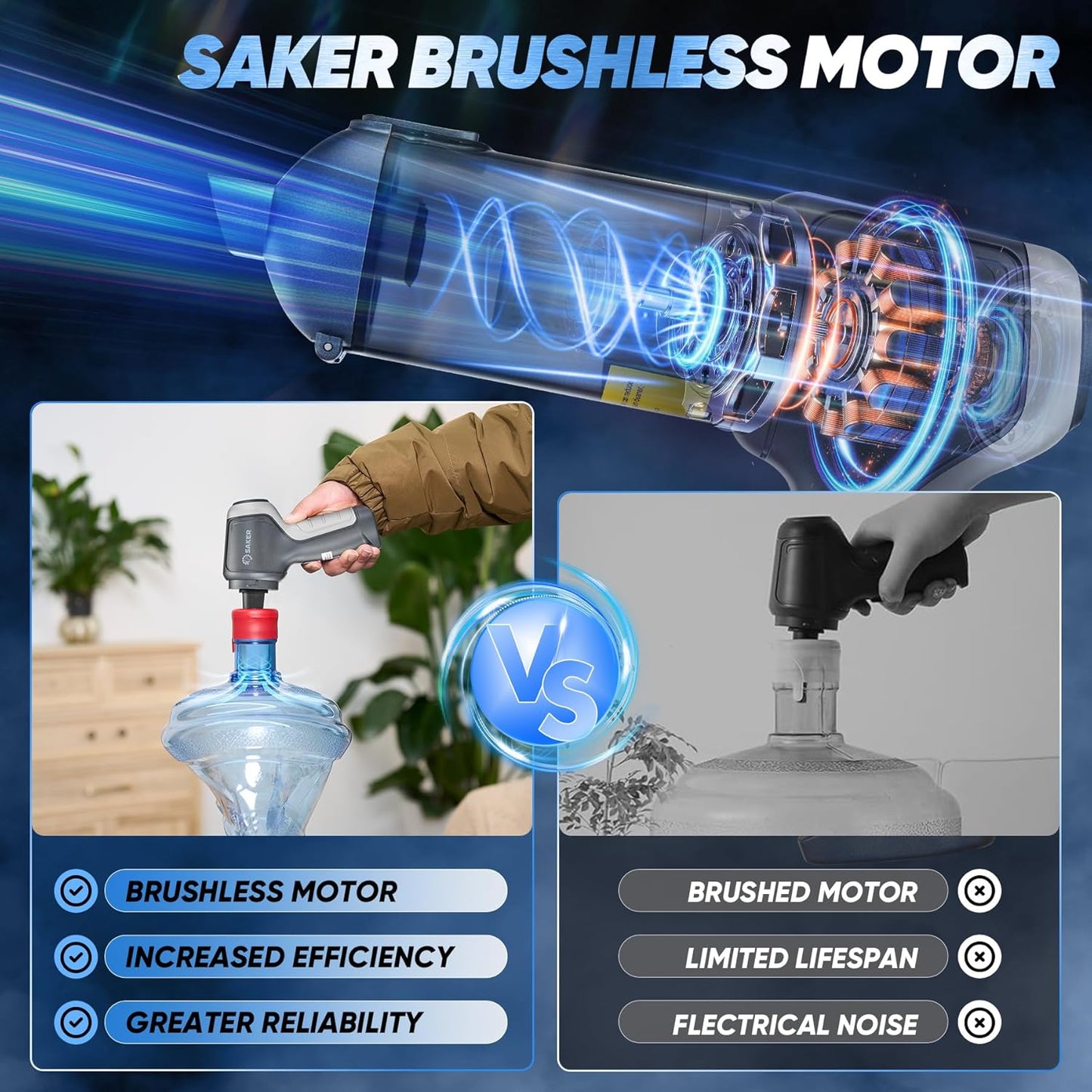 Saker Car Vacuum Cleaner Portable Cordless 14000PA,3 in 1 Handheld Car Vacuum with Brushless Motor One-Click Dust Removal for Cars,Office and Home Cleaning Dark Gray Silver