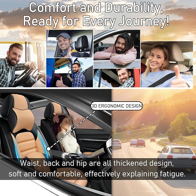 Car Seat Covers Fit for Toyota Highlander 2000-2025 | 7 Seat Car Seat Cover | No-Slip Waterproof Breathable Faux Leather Automotive Seat Covers Auto Interior Covers Black-Orange,Full Set with Pillow