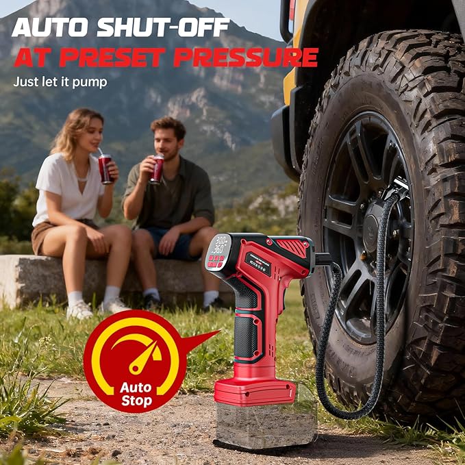 Cordless Tire Inflator Air Compressor Compatible with Milwaukee 18V Battery (Tool Only), 150 PSI Portable Car Air Pump with Digital Pressure Gauge, Automatic Shut Off, LED Light
