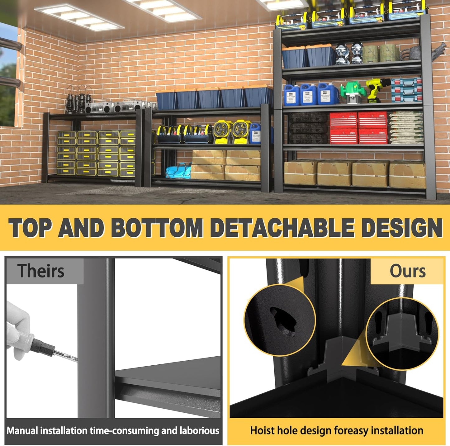 76" H x 60" W x 24" D 5-Tier Heavy Duty Garage Shelving Unit, 3000 LBS Capacity Metal Storage Rack,Adjustable Steel Shelves for Garage, Warehouse, Basement, Pantry, Workshop.1 Pack