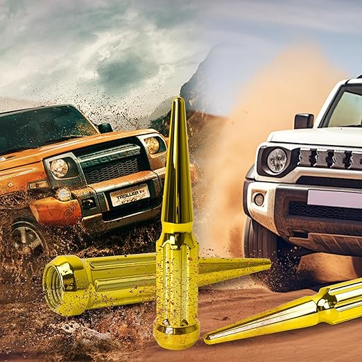9/16-18 Spiked Lug Nuts, 3/4" Hex Closed End Nut with 1 Socket Key, Wheel Spiked Lug Nuts for Dodge Ram 1500 2500 3500, Ford F250 F350, Fit for Aftermarket Wheel (24Pcs,Gold)