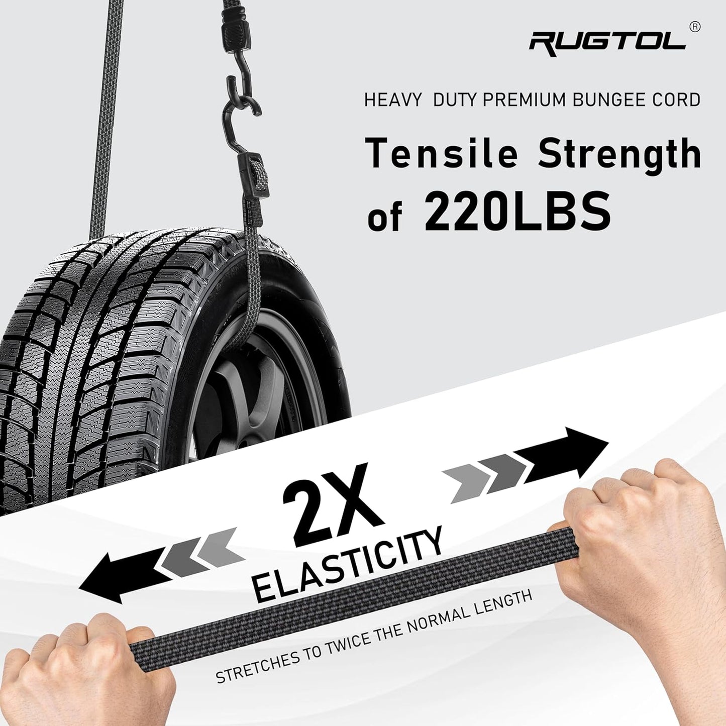 Bungee Cords with Hooks Heavy Duty, Flat Adjustable Bungee Cords with Hooks 60 Inch, Rubber Black Bungee Straps with Buckle Hooks for Outdoor, Camping, Tarps, Bike Rack, Tent, Truck, 4 Pack