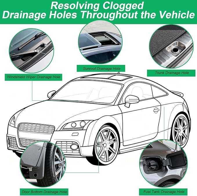 XANGNIER Upgraded Auto Sunroof Drain Cleaning Tool,118in Extra Long Flexible Car Sun Roof Drain Cleaner Unclogger Tool with Tube Cleaner Brush Syringe Hose Cleaning Kit for Windshield Wiper Hole