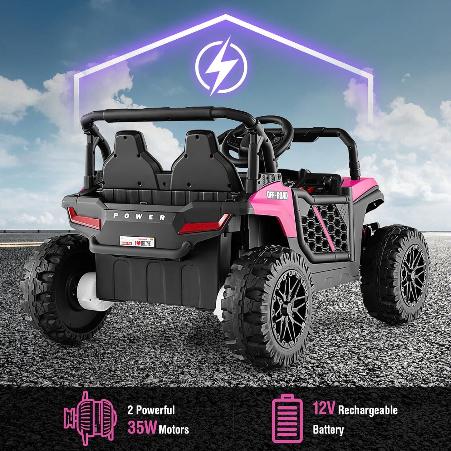 Costzon Kids UTV, 12V Battery Powered Electric Off-Road Car w/Remote Control, Sounds, Wireless Connection, 3 Speeds & 4-Wheel Suspension, Kids Ride on Truck, Gift for Boys & Girls 3+ Years Old (Pink)