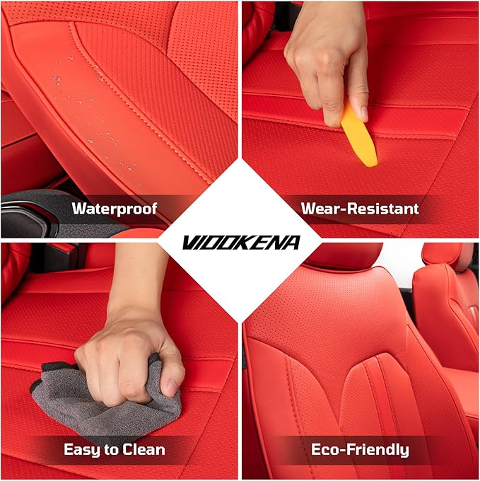 Seat Covers Fit for Chevy Silverado 1500 & GMC Sierra 1500 Crew Cab(2019-2025),Faux Leather Automotive Seat Covers,Custom Pickup Car Seat Covers Full Set,Red(with Rear Cup Holder/Seat Back Storage)