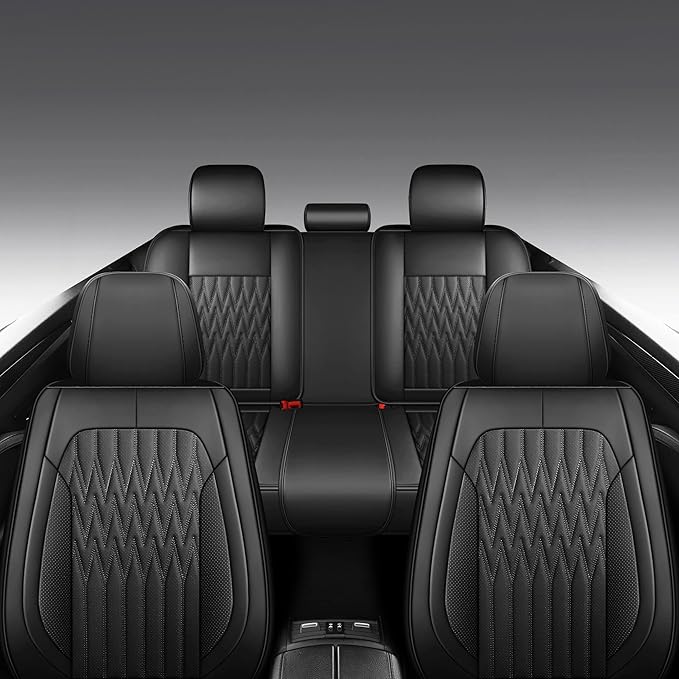 Huidasource Car Seat Covers, Waterproof Leather Vehicle Cushion Covers, Universal Fit for Most Car Sedan SUV Pickup Truck, Fit for Jeep Acura Honda Civic Nissan Mazda Dodge Buick (Full Set/Black)