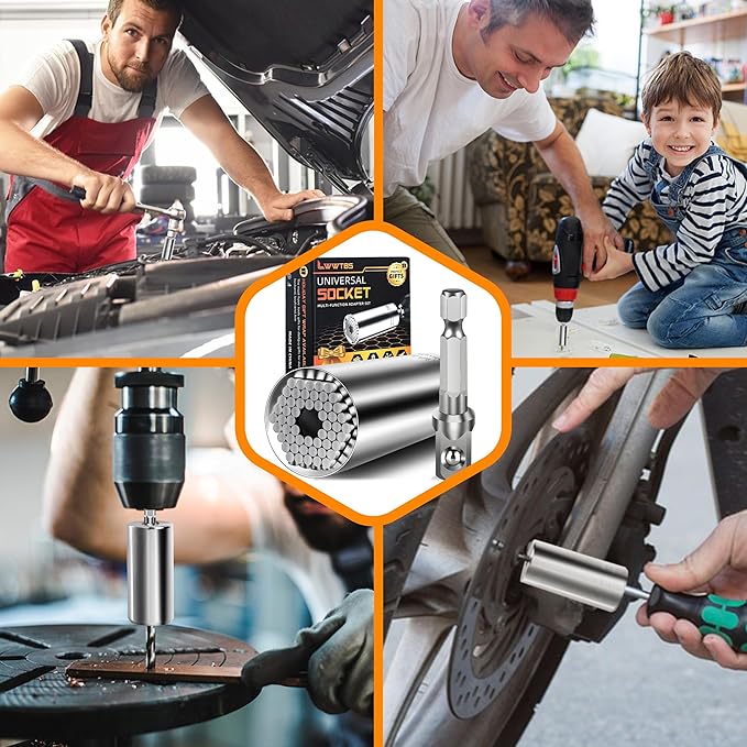 Super Universal Socket Tools Gifts for Mens Christmas Stocking Stuffers for Men Grip Socket Set With Power Drill Adapter (7-9MM) Cool Tools Gadgets for Dad Husband Birthday gifts for Women Him (1)