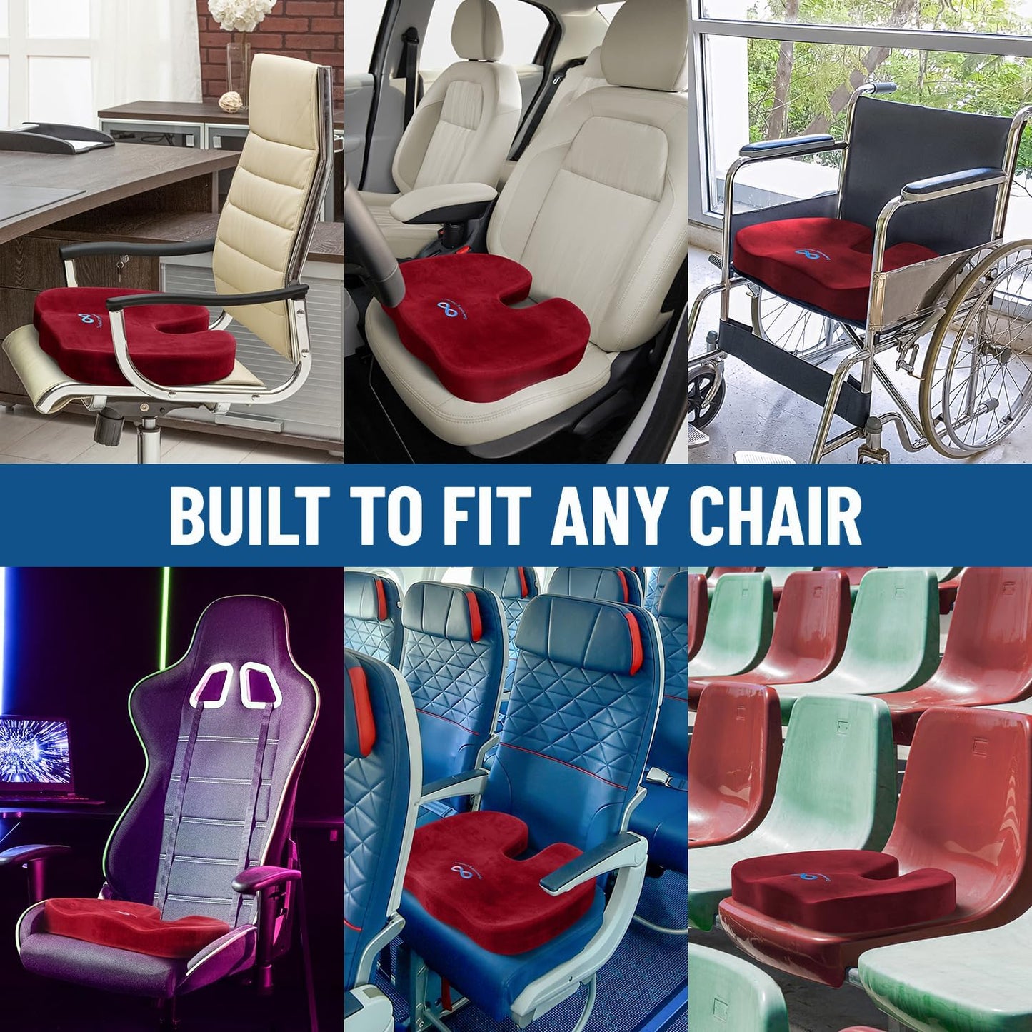 Everlasting Comfort Doctor Recommended Memory Foam Seat Cushion for Office Chairs & Car Seat - Ergonomic Office Desk Accessories for Tailbone Pain Relief, Sciatica & Back Support