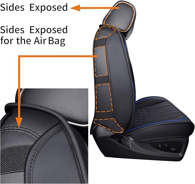 Aierxuan Chevy Silverado GMC Sierra Car Seat Covers Full Set, Custom Fit 2007-2025 1500 2500 HD 3500 HD Crew, Double, Extended Cab or Pickup Truck, with Waterproof Faux Leather (Black and Blue)
