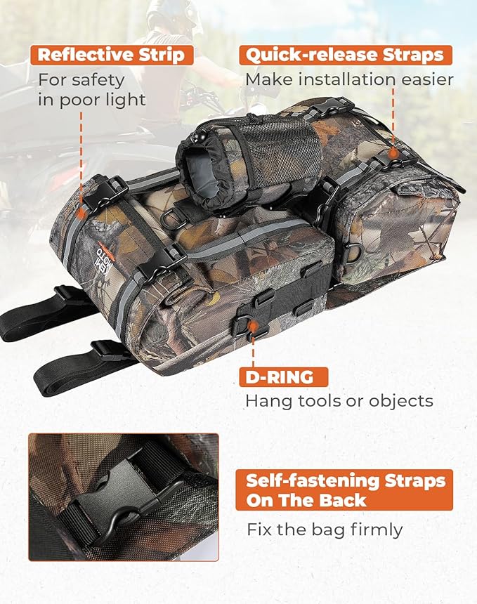KEMIMOTO ATV Fender Bag, 130% Larger Water-resistant Rear Storage Bags With Drink Holder, Detachable ATV Gear Bag Compatible with Polaris Sportsman Scrambler FourTrax Can Am Grizzly Cfmoto, 2 Packs
