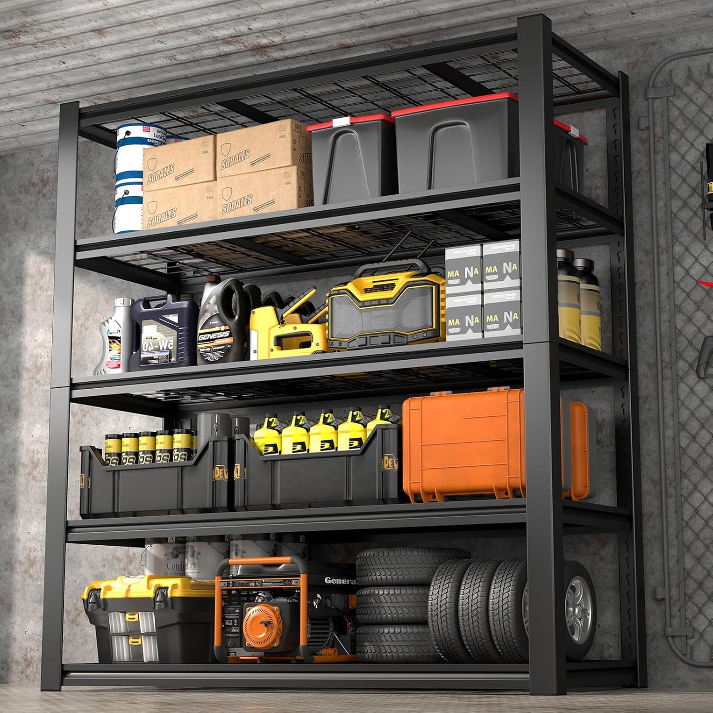 Garage Shelf,Heavy Duty Storage Rack Load 3000lb,5-Tier Metal Garage Shelving for Kitchen,Basement,24" D x 47" W x 84" H