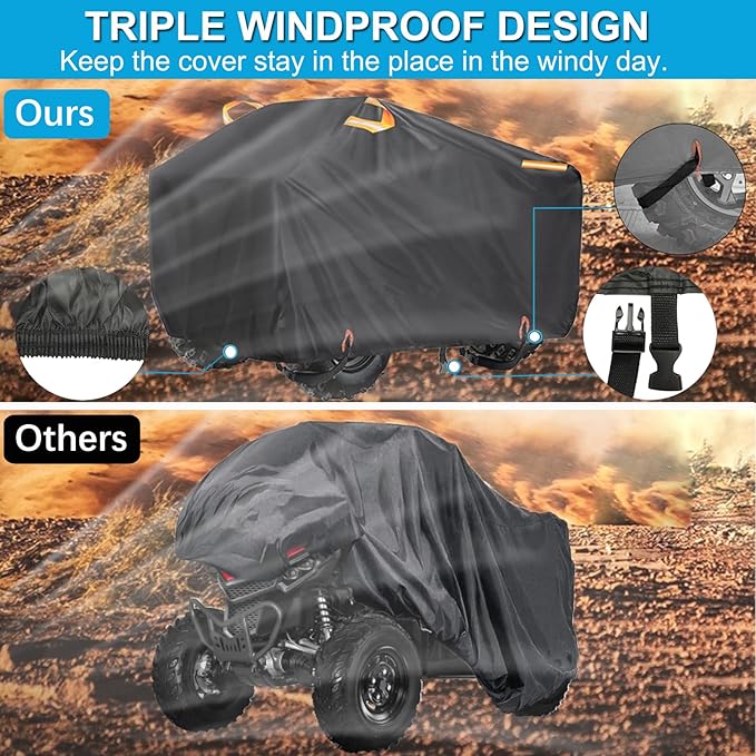 ATV Cover Waterproof Outdoor Heavy Duty, 300D Oxford 4 Wheeler Cover for Yamaha Grizzly Raptor 350 700R YFZ 450R Polaris Sportsman 450 500, Quad Cover with Lock Buckles All Weather Protection