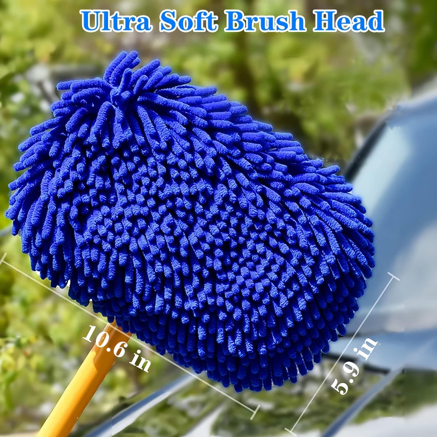 Upgrade Car Wash Brush Mop with Long Handle,Car Wash Brush Car Cleaning Brush Kit Car Wash Mop Car Wash Brush with Hose Attachment Car Washing Brush with Scratch-Free Replacement Head(Blue