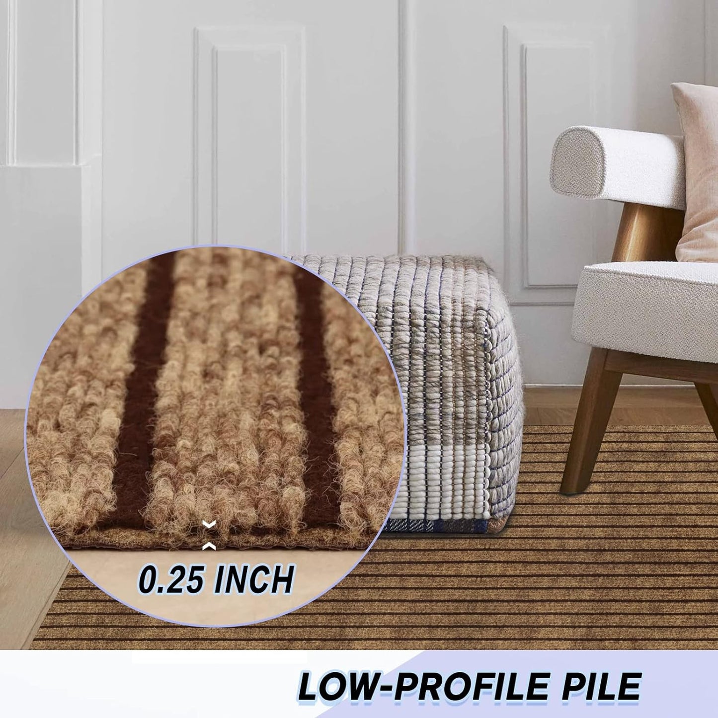 Custom Size Backed Non-Slip Area Rugs Runner, Easy Clean, Waterproof Runner Rugs for Hallway Entryway, Kitchen, Laundry, 2FT x 48FT, Brown Stripe