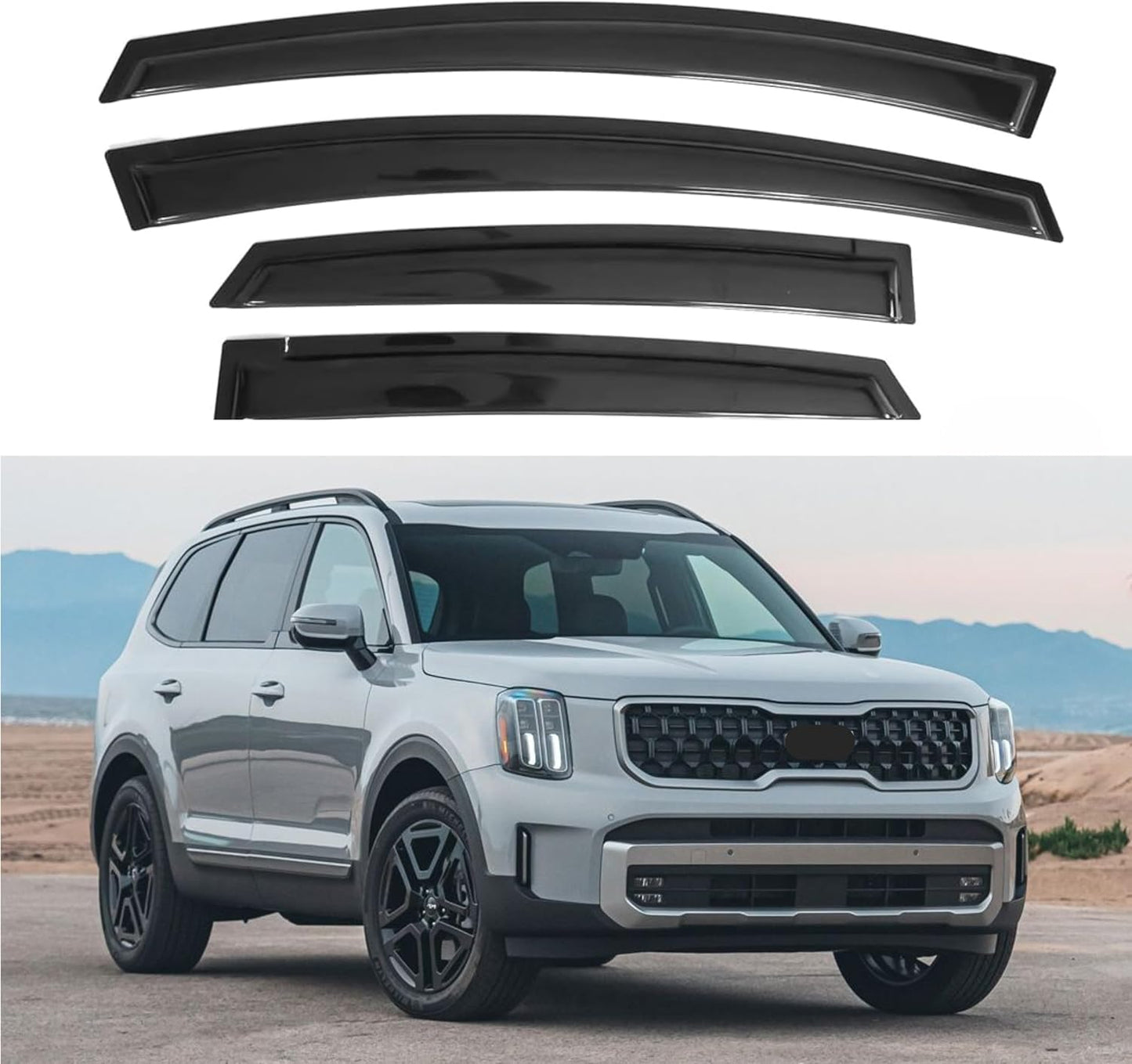 KPY Window Visor Compatible with Kia Telluride 2020-2025, 4PC Rain Guard Side Window Vent Deflectors Tape-On Style, 2020 2021 2022 2023 2024 2025