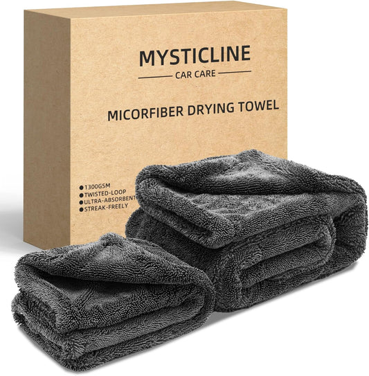 2 Pack 1300 GSM Car Drying Towel,Double-Sided Microfiber Towels for Cars(24'' x 36''&16 ''x 16''),Extra Large Ultra Absorbent,Without Residual Lint,Scratches or Water Spots