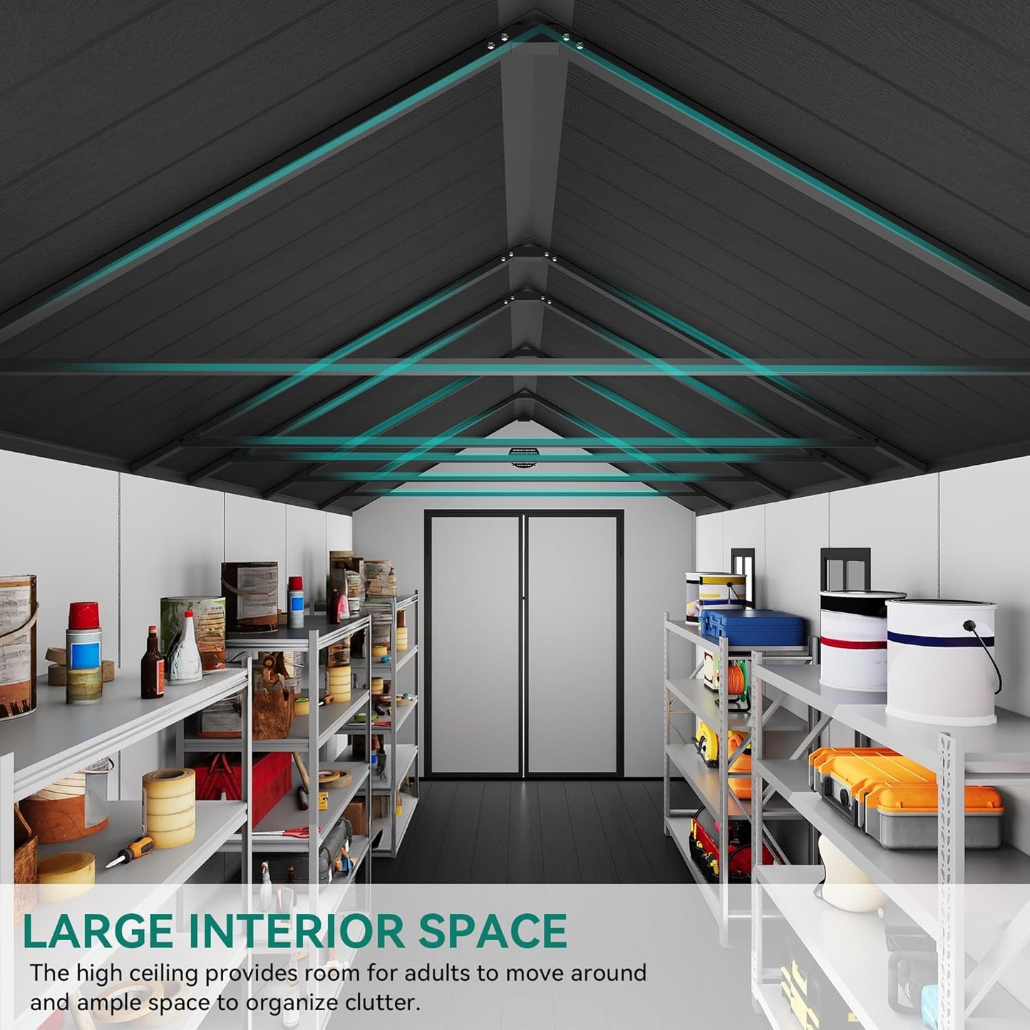 YITAHOME 8x16 FT Outdoor Storage Shed with Floor, Waterproof Plastic Garden Shed with Lockable Doors, 2 Vents & 3 Windows, 875 cu. ft. Resin Shed for Tools, Bikes, Patio or Backyard, Gray