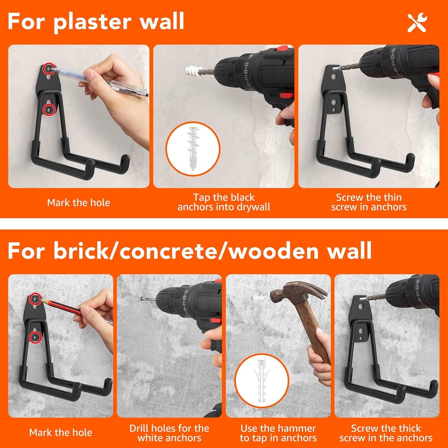 16 Pack Garage Hooks with Anti-Slip Coating Heavy Duty Wall Mount Hooks for Garage Storage and Hanging Hoses Bike Garden Tools Ropes etc