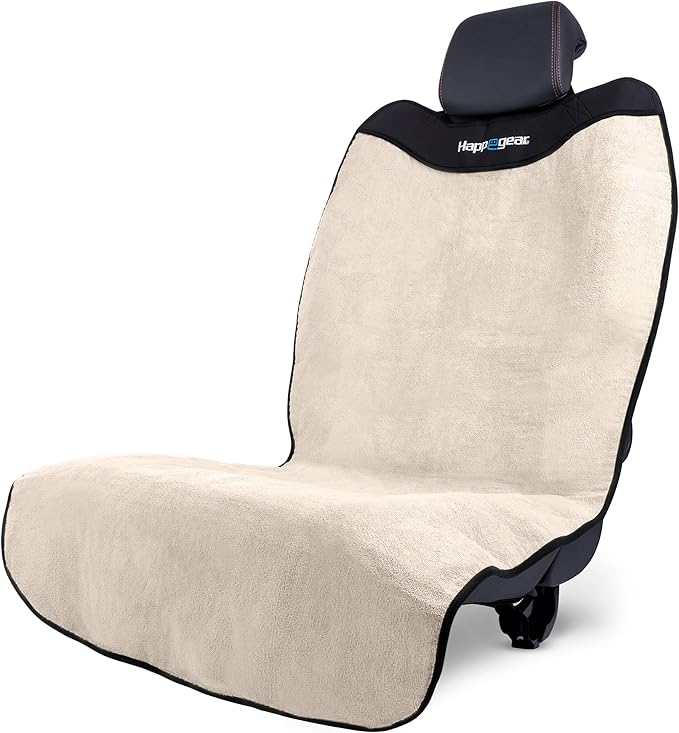 HAPPEGEAR Happeseat Waterproof Car Seat Cover & Protector – Universal Fit Car Seat Towel Cover – Non-Slip Backing, Easy Install & Storage, Machine Washable, Fits Front & Back, Sand