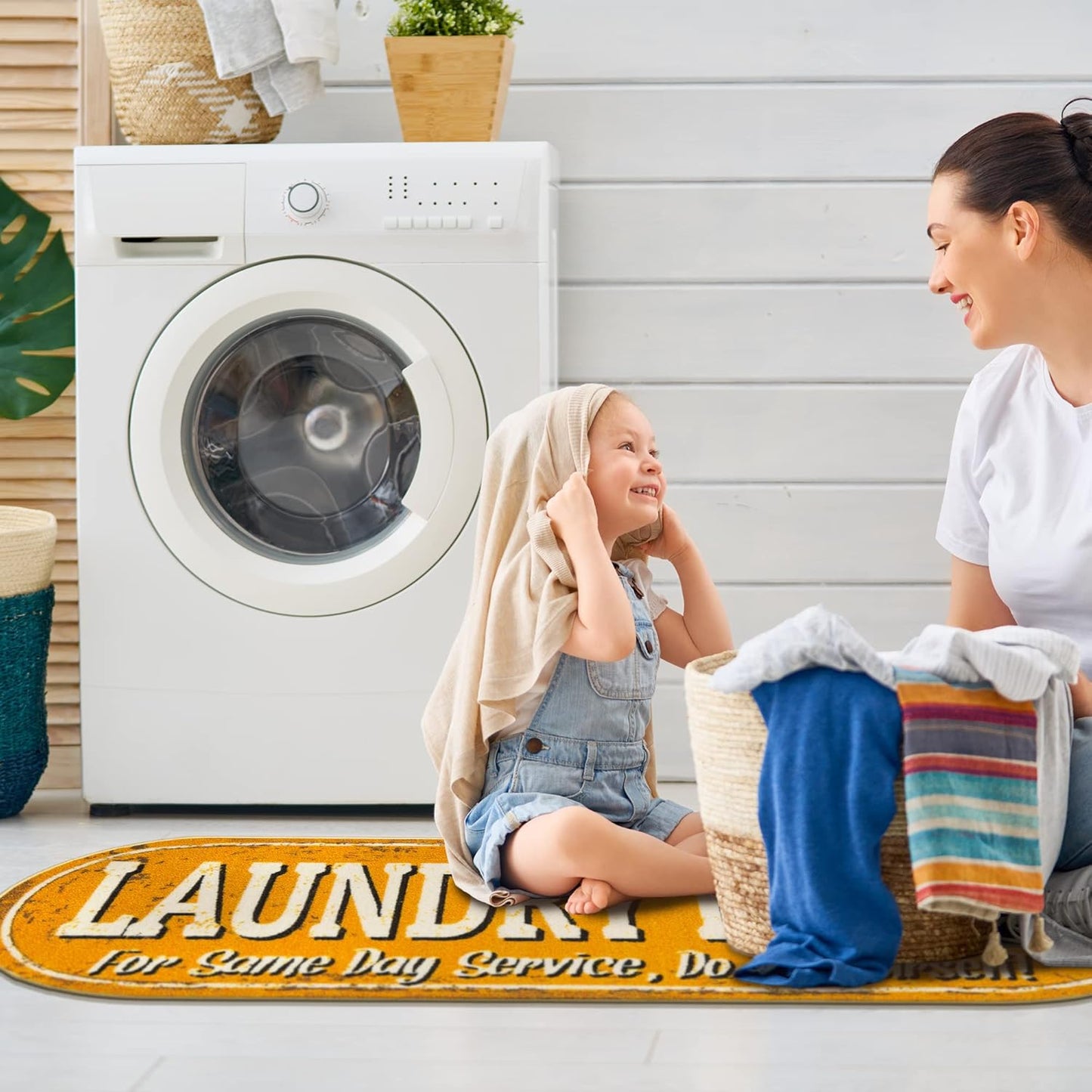 Ottomanson 20" x 59" Oval Laundry Room Rug - Non-Slip Mat for Laundry & Mudroom - Durable, Stain-Resistant, and Easy to Clean Perfect for High-Traffic Areas - Runner Rug for Entryway Bathroom, Yellow