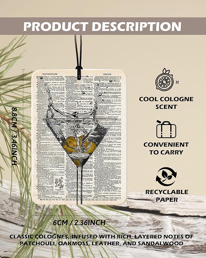Trendy Retro Wine Cologne Car Air Freshener 4 Pcs, Funky Classic Cocktail Whisky Wine Hanging Air Freshener for Cars Bathroom Dorm Books Decor, Vintage Accessories Gifts for Women Girls Men