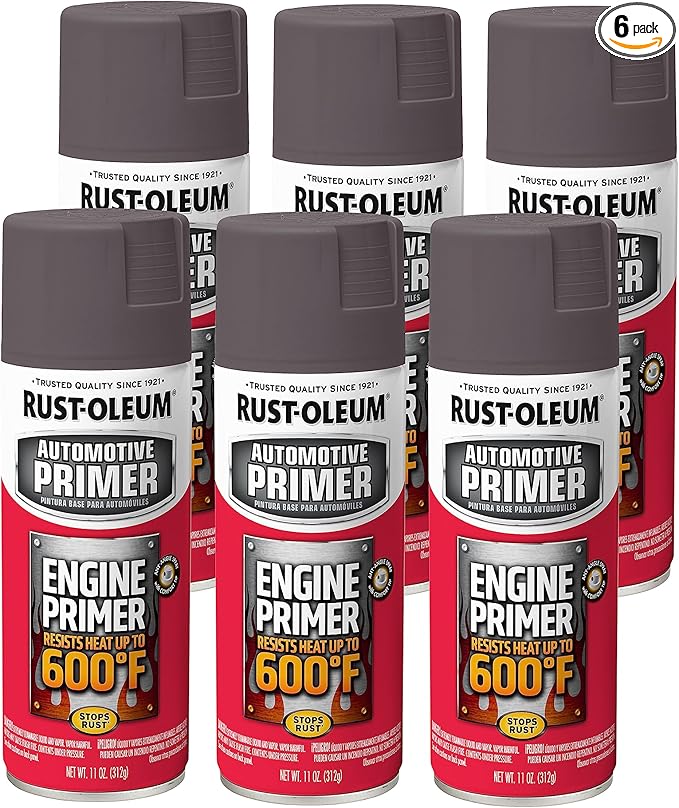 Rust-Oleum 363573-6PK Engine Enamel Spray Paint, 11 oz, Flat Gray Primer, (Pack of 6)