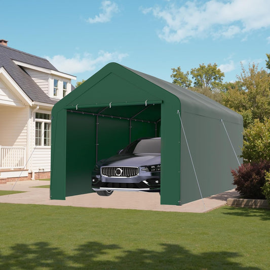 GOJOOASIS 10x20 Carport Heavy Duty Portable Garage Shelter Metal Car Canopy Tent with UV-Resistant & Weatherproof Top Cover for RV & Vehicles (Green, 10x20 with sidewalls)