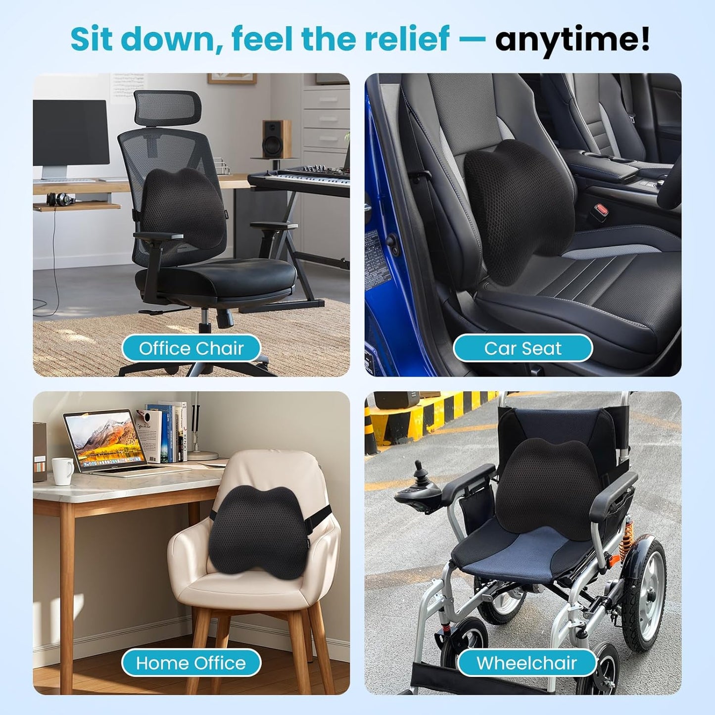 Lumbar Support Pillow Office Chair Car Back Pillow Ergonomic Lower Back Pain Relief Breathable Air Fiber Cushion with Hours Sitting on Worker Driver & Handicapped, Adjustable Strap (Dark Grey)