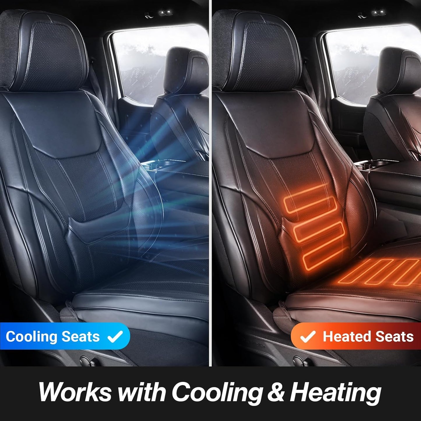 Coverland Custom Car Seat Covers Compatible with Silverado 2500HD, Maverick, Frontier - Premium Leather Non-Slip Memory Foam Waterproof Protector Front Seat-Black [See Size Chart-Size A40]