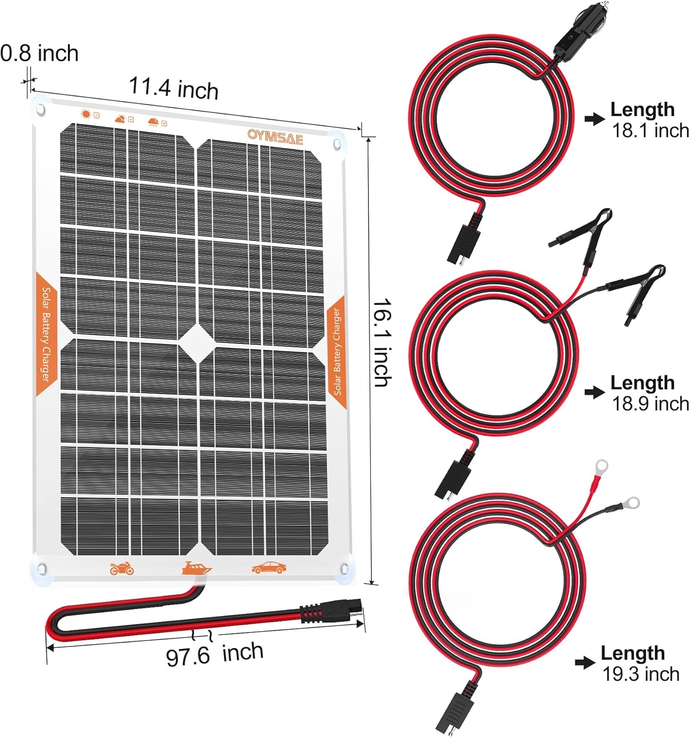 OYMSAE 20W 12V Solar Panel Battery Charger Portable Waterproof Power Trickle Battery Charger & Maintainer for Car Boat Automotive RV with Cigarette Lighter Plug & Wiring Clip