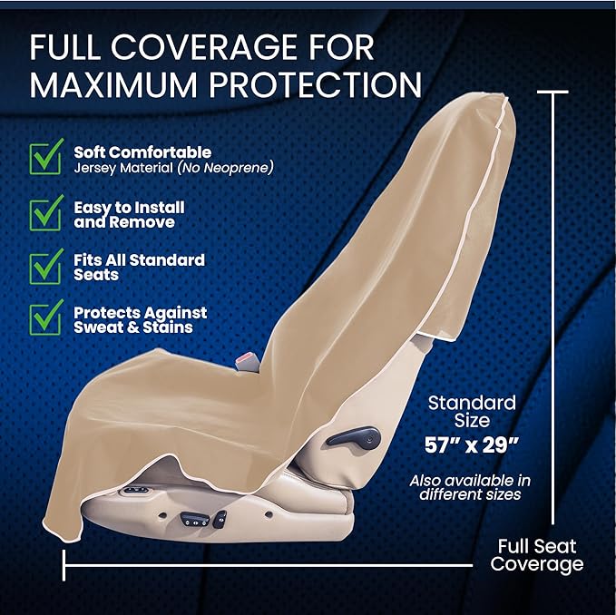 Dri Seats Waterproof Car Seat Cover – Premium Sweat Towel with Slip Resistant Backing for Front Seats in Cars, Trucks, SUVs – Universal Seat Liner, Easy Install, Machine Washable, Breathable
