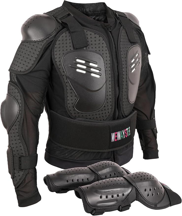 Kids Motorcycle Jacket Dirt Bike Gear,Motocross Spine Chest Protector Armor Suit with Knee Shin Guards