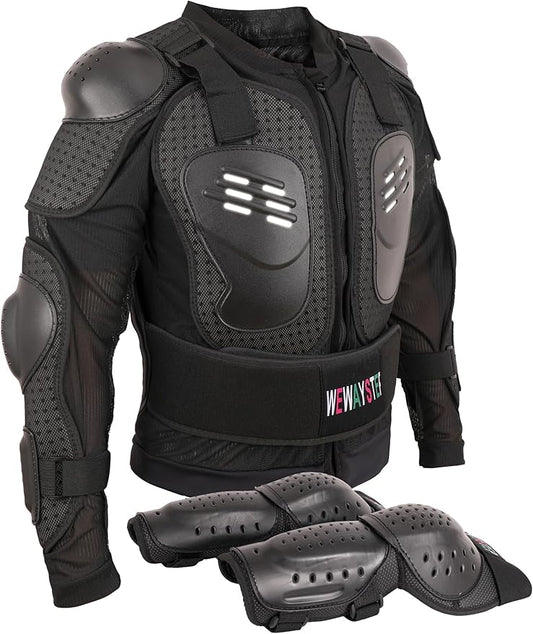 Kids Motorcycle Jacket Dirt Bike Gear,Motocross Spine Chest Protector Armor Suit with Knee Shin Guards