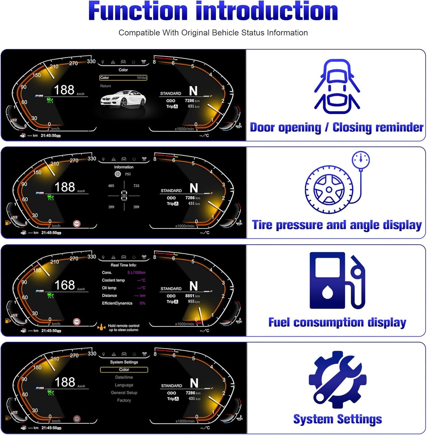 Speedometer Instrument for BMW F11 F18 2010-2017，12.3 inch Linux System Original Modern Car Odometer Information Head up Display Digital Cluster Electronic Gauge Dashboard Screen