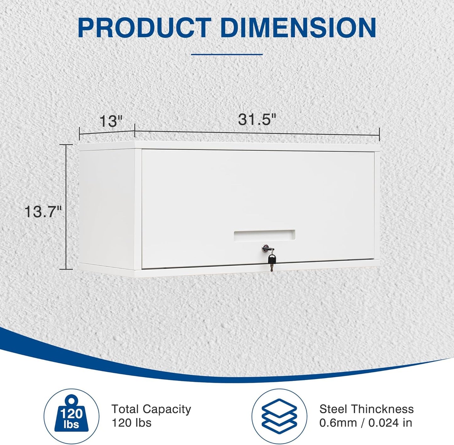Metal Storage Cabinet White Wall Cabinets with Locking Door - Wall Mounted Storage Cabinet for Garage Warehouse Home Office - Assembly Required
