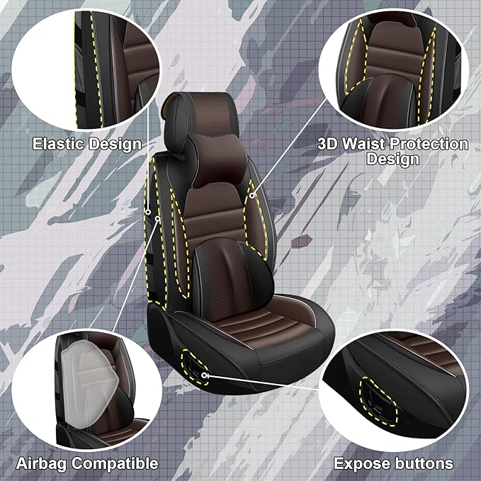 Full Set Car Seat Covers for GMC Sierra 1500/2500/3500 Denali SLT AT4 AT4X Base Seat Covers 2008-2025, Waterproof Premium Nappa Leather Seat Protectors(Luxury 5 Seats/Black&Coffee)
