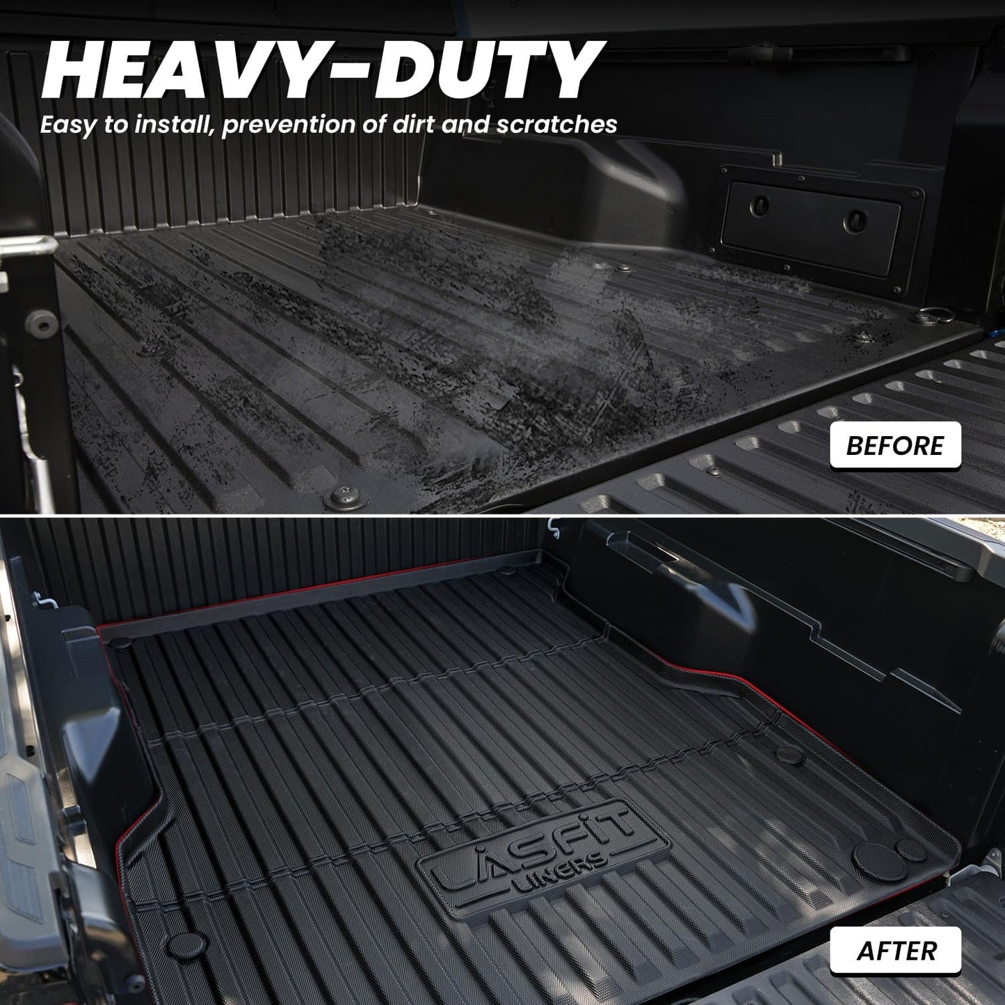 LASFIT Bed Mat for Toyota Tacoma 2024 2025 Truck Bed (5ft,5'Bed), All Weather 5 ft Rubber Car Bed Liner for Toyota Tacoma Accessories, TPE Trunk Mat&Cargo Liner, Black