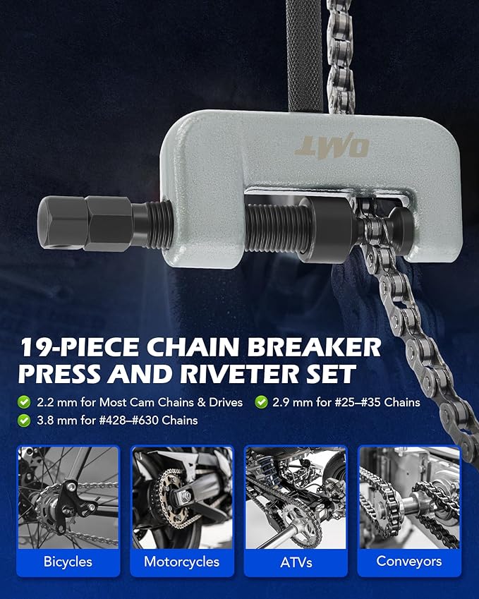 Orion Motor Tech 19pc Chain Breaker Tool Kit with C Frame 3 Anvils 5 Break Tips, Dirt Bike ATV Motorcycle Chain Breaker Chain Link Removal Tool Chain Repair Tool for Cam and 25 to 630 Chains