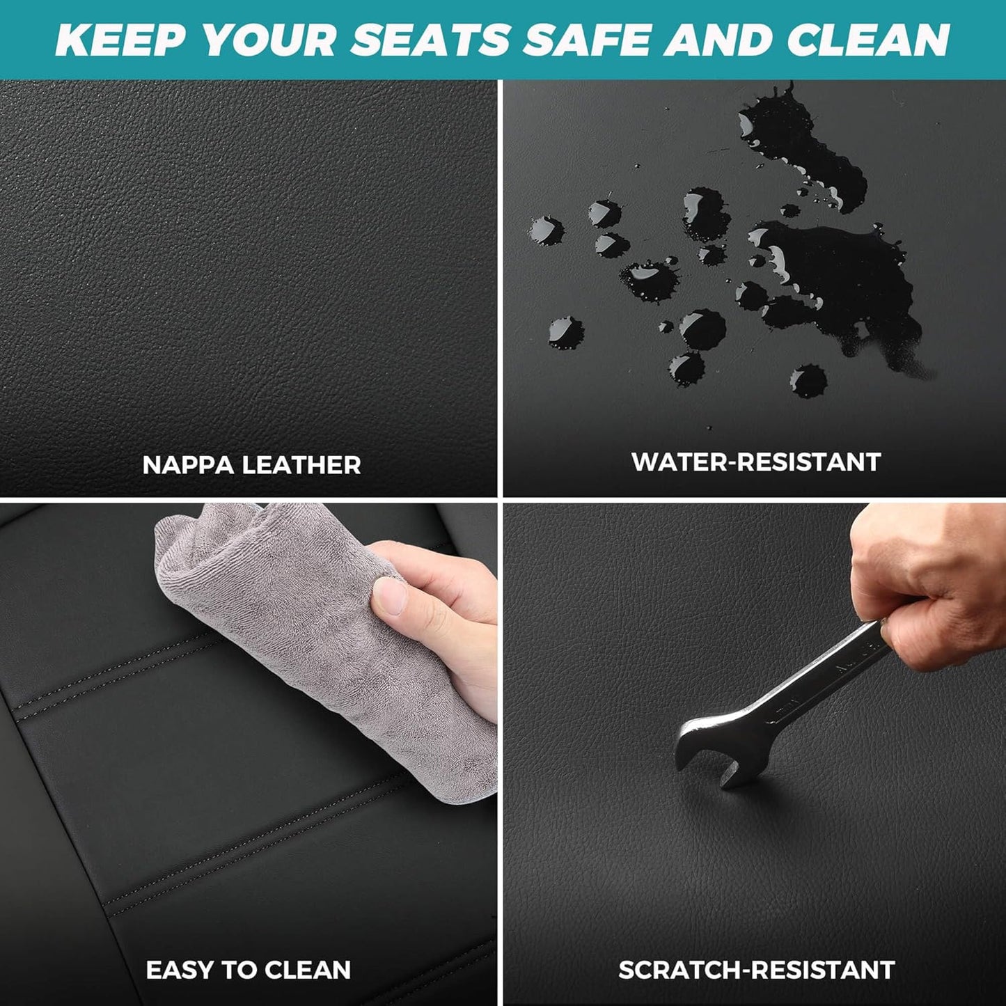 Seat Covers for Toyota 4Runner 2011-2024, Faux Leather Car Seat Cover Full Set, 2-Row-Only for 5 Seats Version-Black