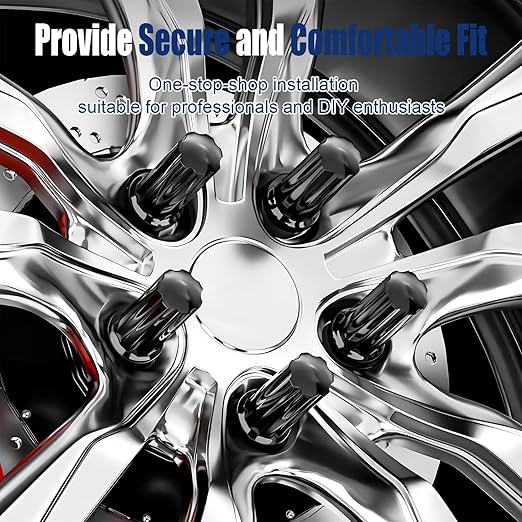9/16-18 Lug Nuts, Conical/Cone Bulge Seat, Closed End Long Extended XL Spline with 1 Socket Key， Wheel Lug Nuts for Aftermarket Wheels (24Pcs,Black)